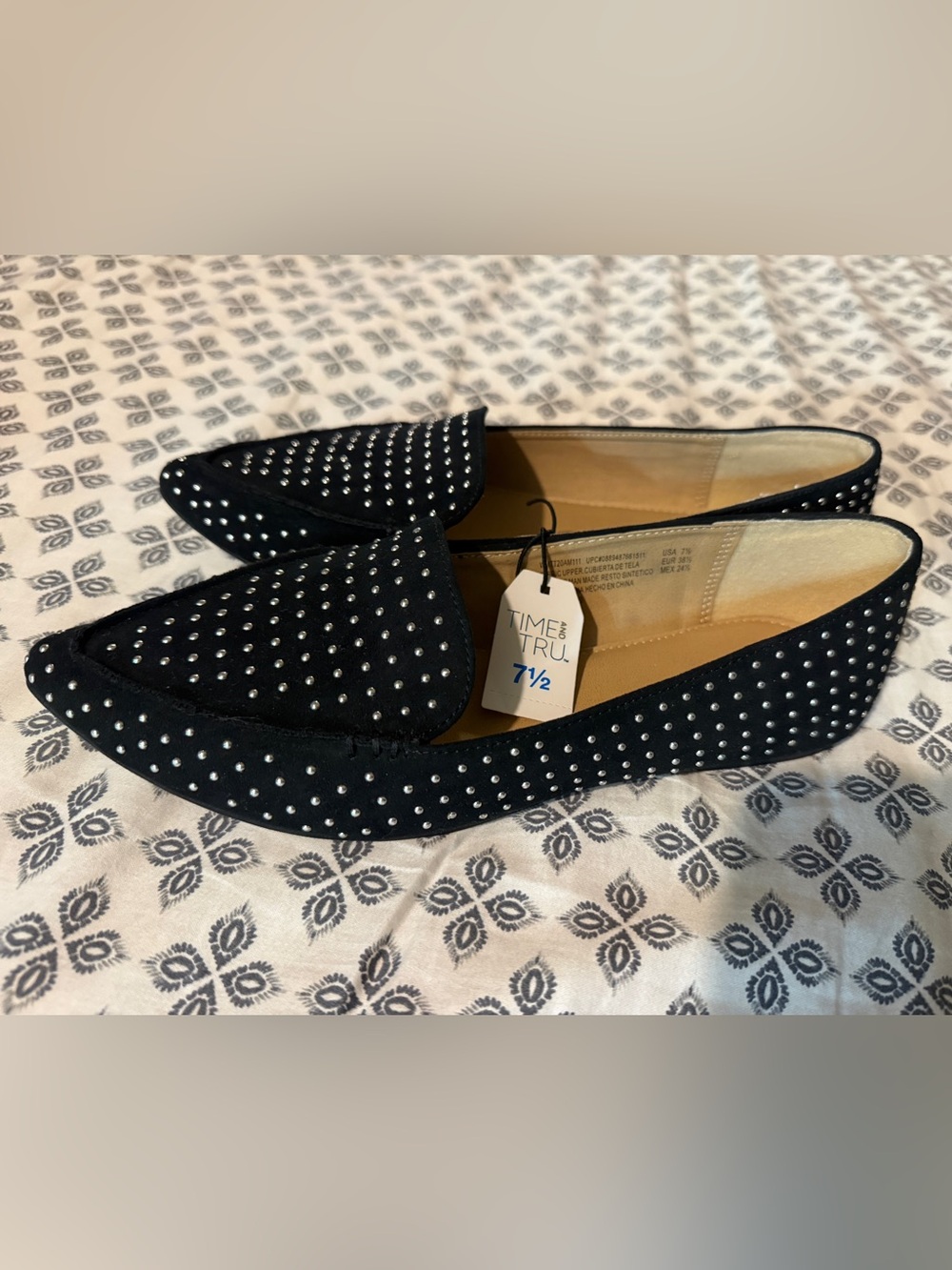 Time and Tru Black Studded Slip-On Loafers